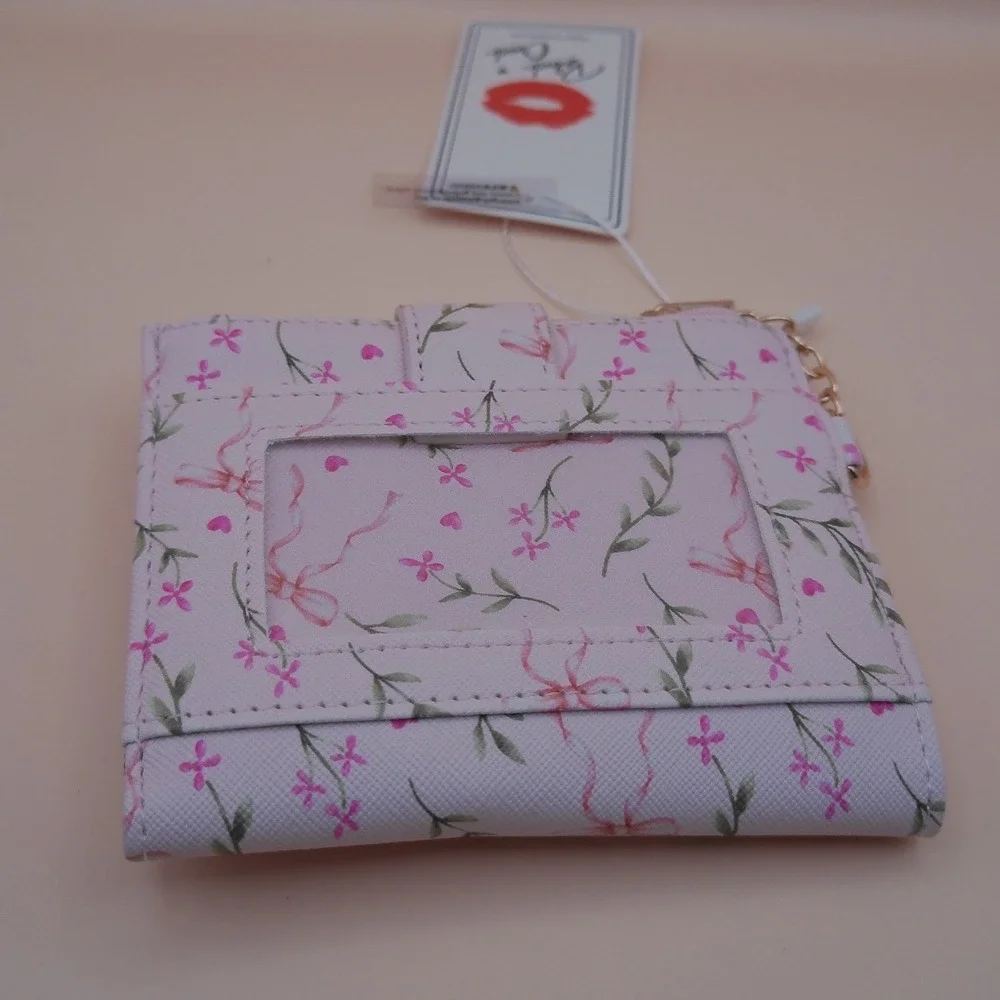 Blush Crush Pink‎ Floral Bow Vegan Leather Wallet NEW